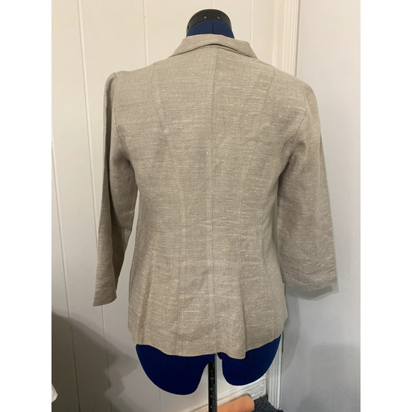 Eileen Fisher Blazer XS Linen Silk Blend Beige Snap Buttons Career Minimalist - Picture 3 of 10